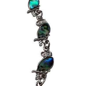 Owl Bracelet Chain Link Lobster Clasp ABALONE Shell Swirl Jewelry Adjustable